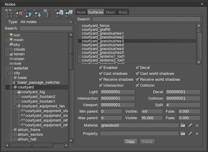 Surfaces tab of Nodes settings