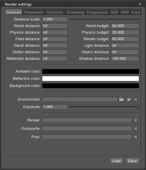 Rendering settings