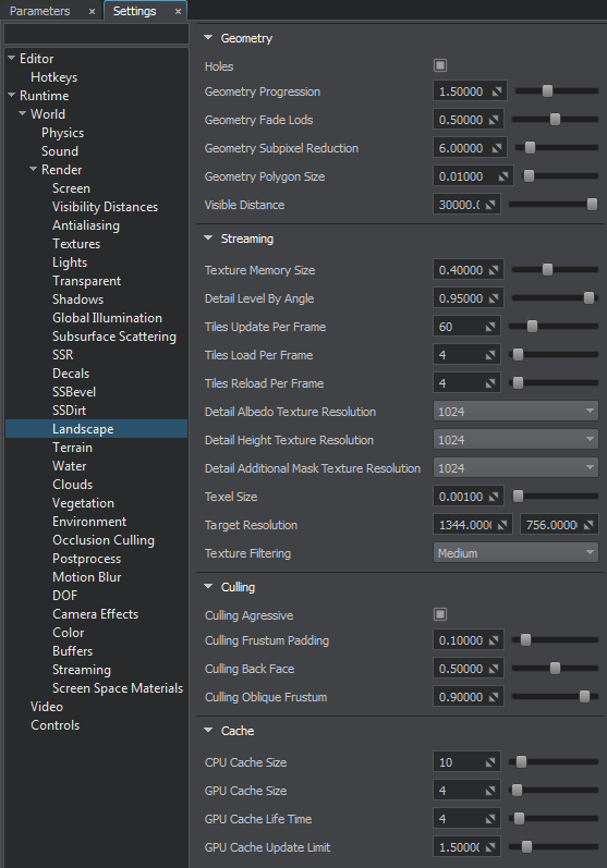 Landscape rendering settings