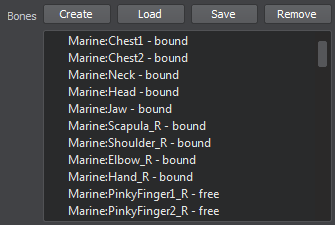 Hierarchy of rigid bodies that represent bones