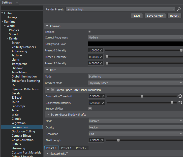 UNIGINE Environment Settings