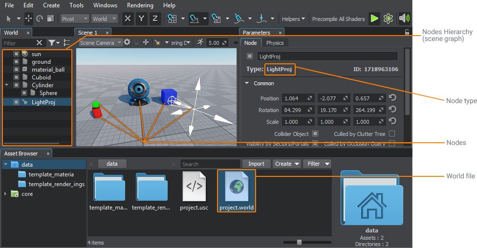 Viewing the world and its nodes in UnigineEditor