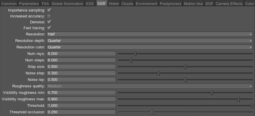 Screen-space reflections settings