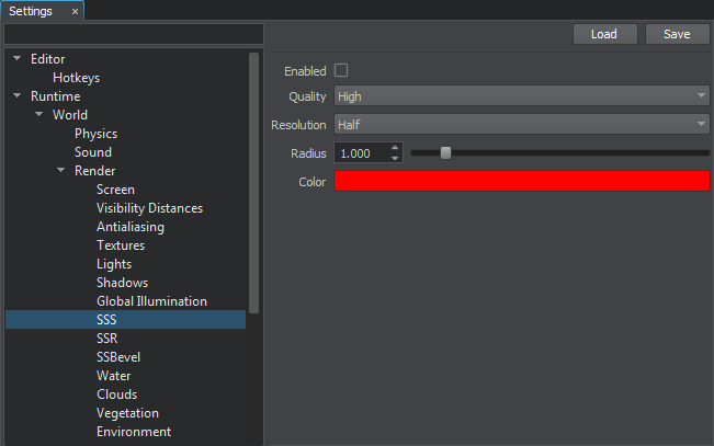 Subsurface scattering settings