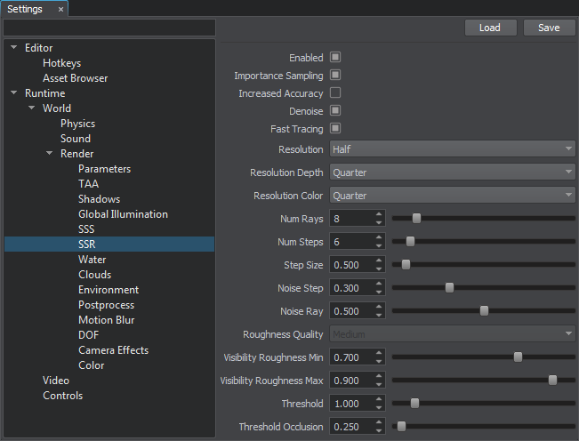 Screen-space reflections settings