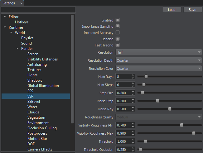 Screen-space reflections settings