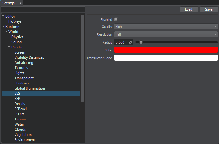 Subsurface scattering settings