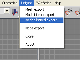 Unigine menu in 3ds Max