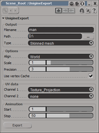 Softimage export plugin GUI