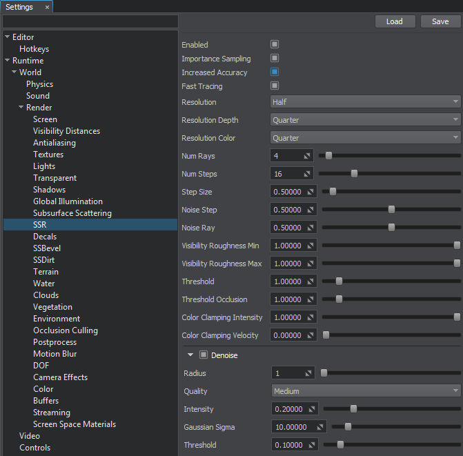 Screen-space reflections settings