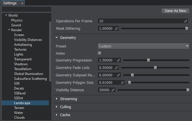 Geometry custom settings