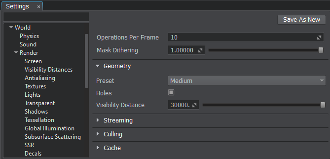 Terrain geometry rendering settings