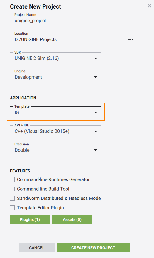 Create a Project using the IG Template and Component System