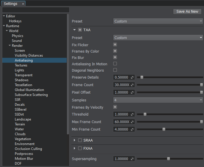 TAA custom settings