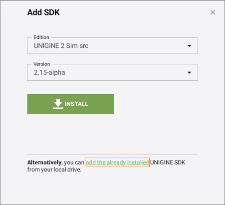 Link in the bottom to add an already installed SDK