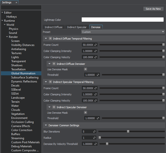 Denoise custom settings