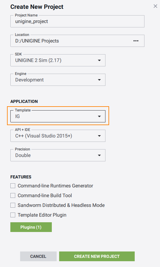 Create a Project using the IG Template and Component System