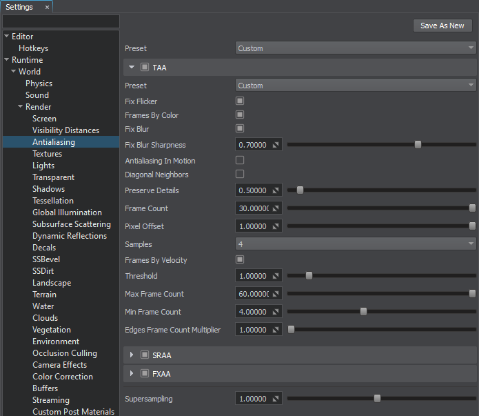 TAA custom settings