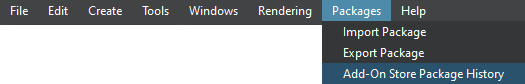 Opening the Add-On Store Package History window