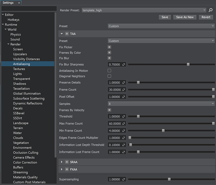 TAA custom settings