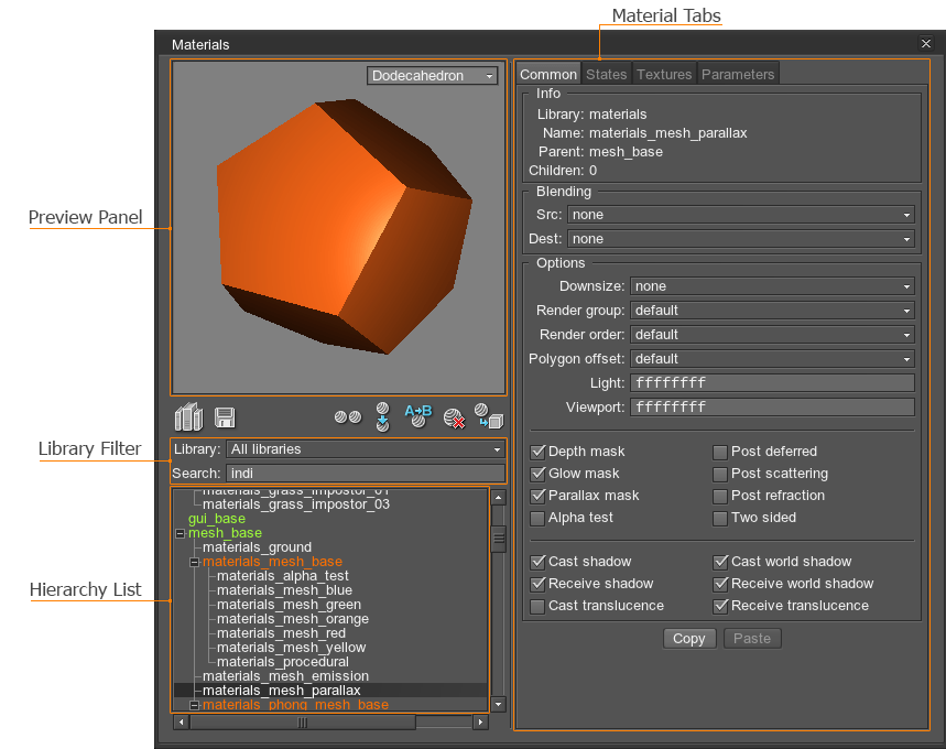 Materials editor settings