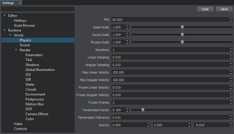 Physics Settings