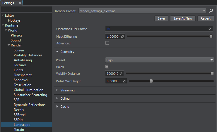 Terrain geometry rendering settings