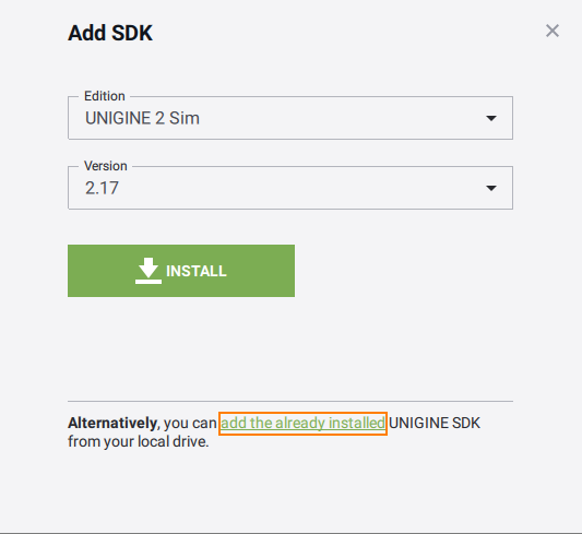 Link in the bottom to add an already installed SDK