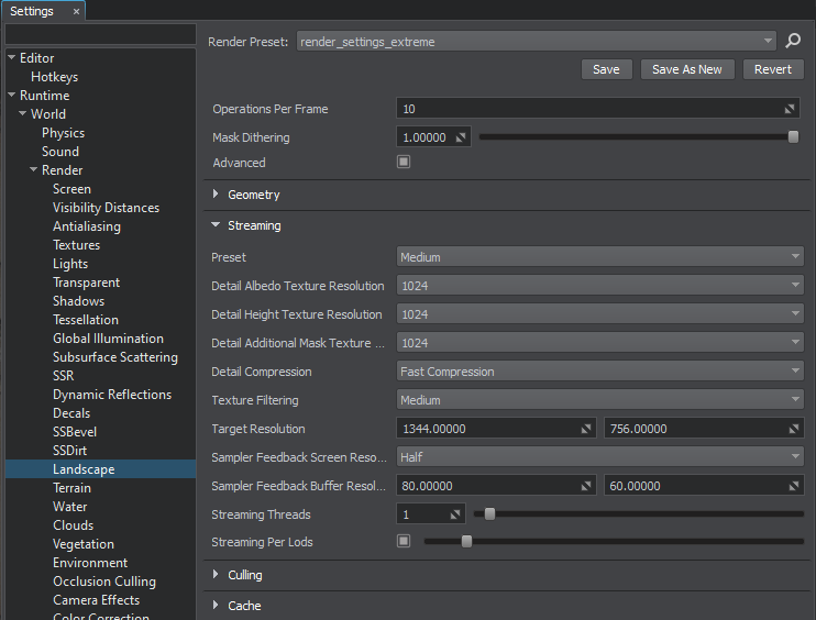 Advanced terrain streaming settings