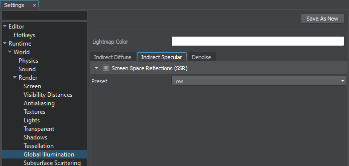 Screen-space reflections settings