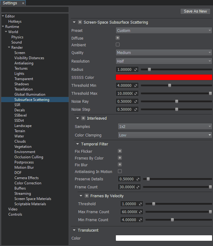 SSS custom settings