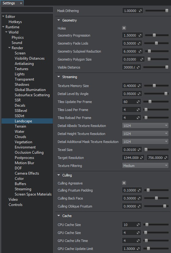 Landscape rendering settings