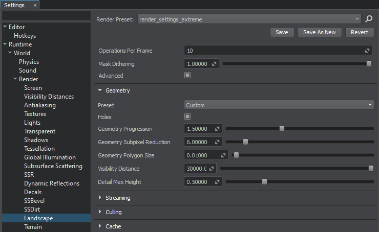 Geometry custom settings