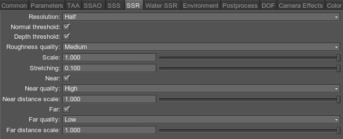 Screen-space reflections settings