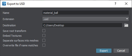 USD export settings