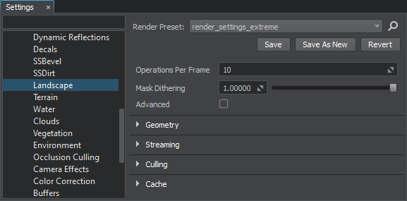 Landscape rendering settings