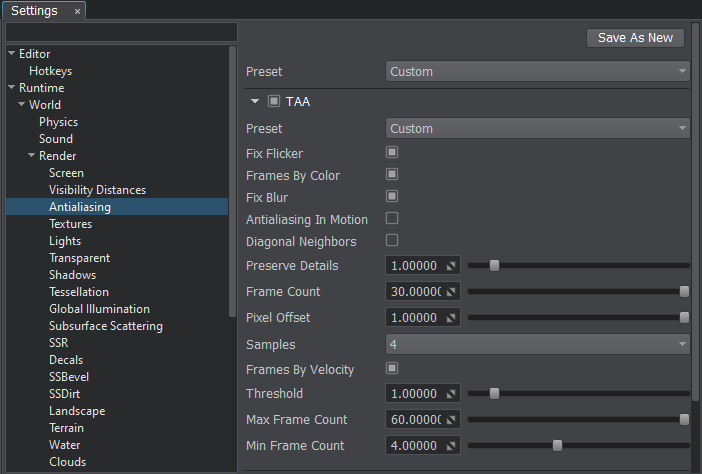 TAA Settings for Dynamic Scenes